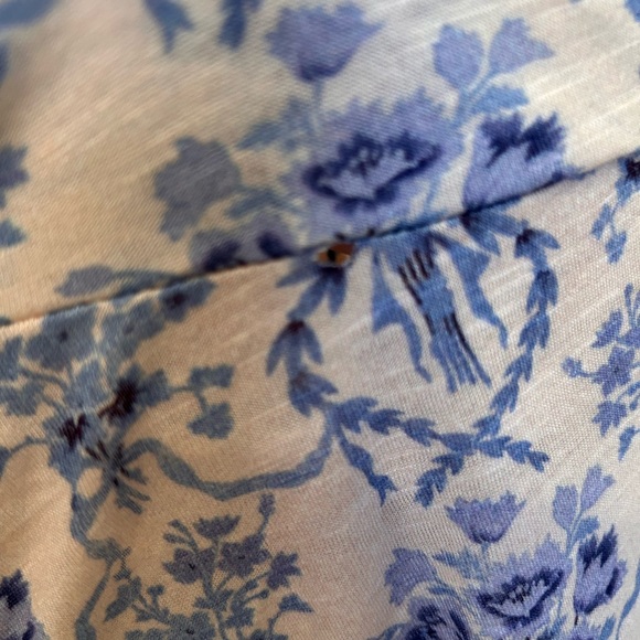 LoveShackFancy Blue Floral Toile Puff Sleeve Blouse - Picture 3 of 4